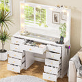 White Vanity Desk with Mirror 10 LED Lights 11 Drawers S101