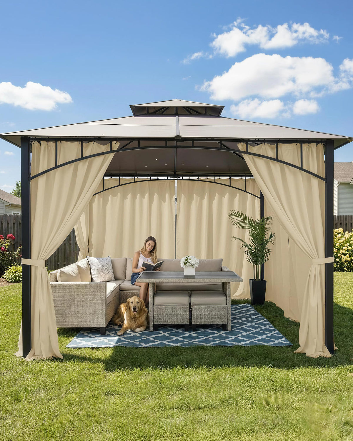 Waterproof Rod Pocket Outdoor Curtains 6 Pcs 54x84 Inch Cream M60779