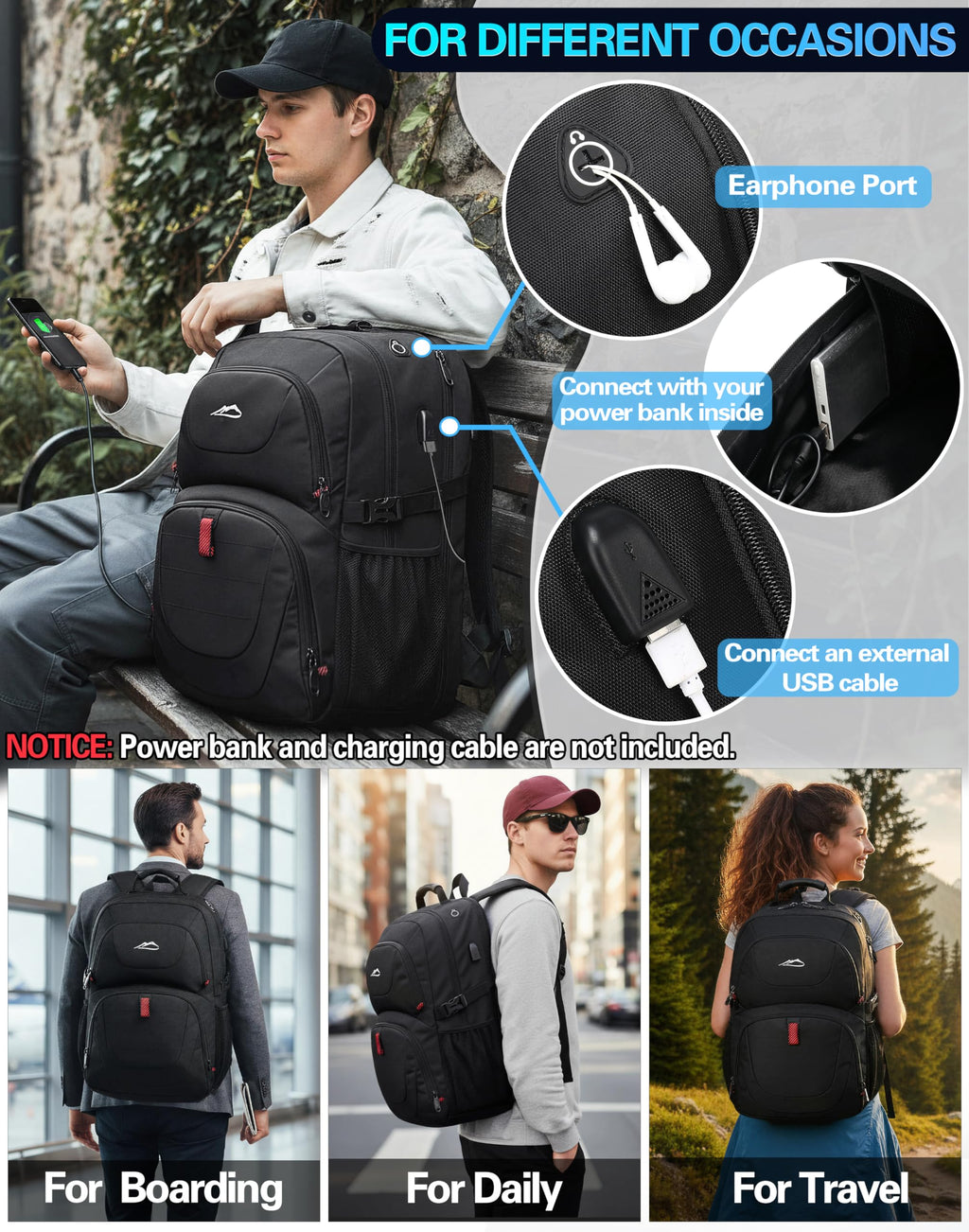 Extra Large Black Laptop Backpack with USB Charging Port R210
