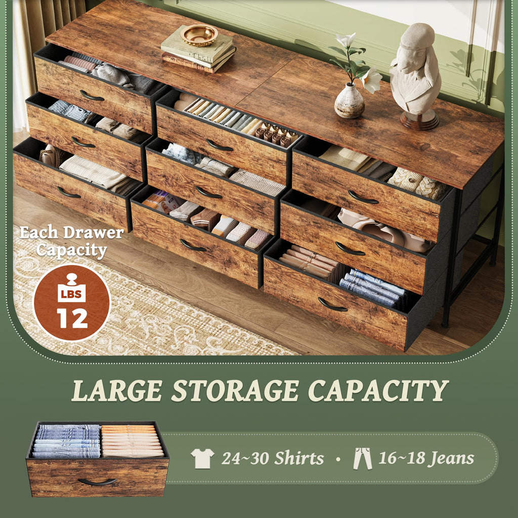 63 Inch 9 Fabric Drawer Dresser M24916
