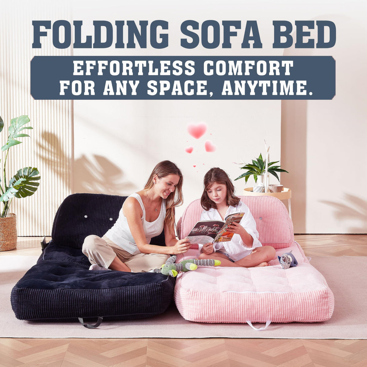 Pink Flannel Folding Sofa Bed E770876