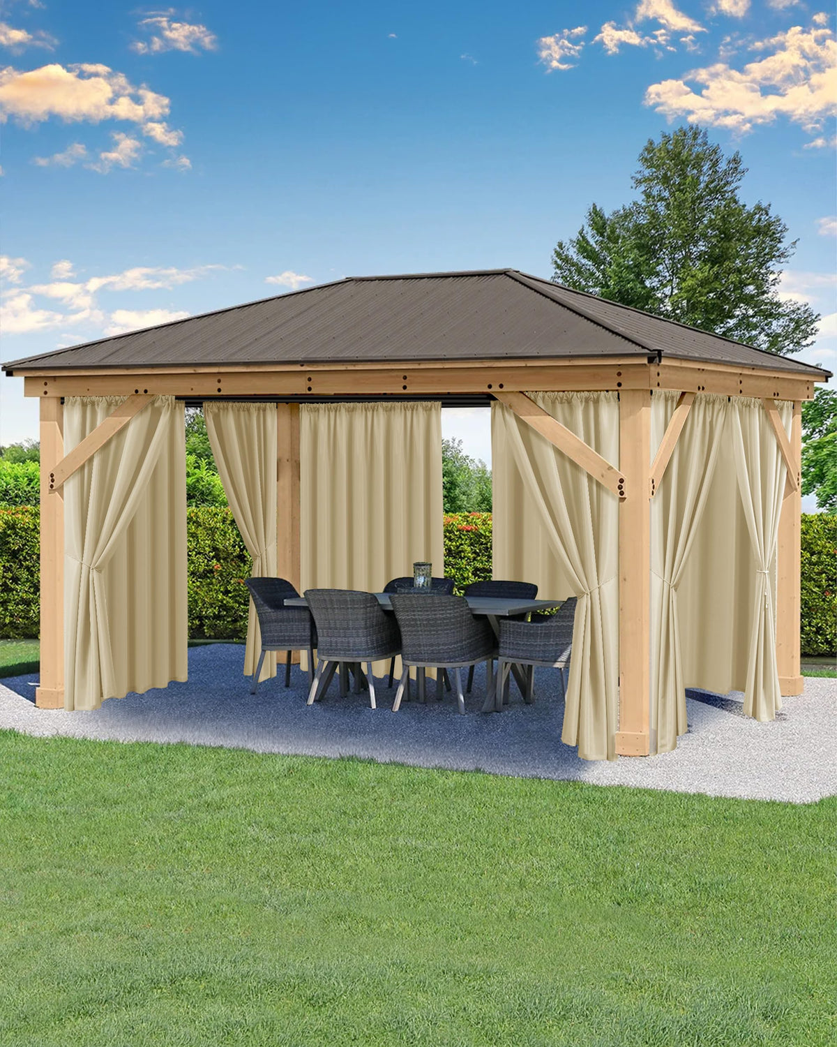 Waterproof Rod Pocket Outdoor Curtains 6 Pcs 54x84 Inch Cream M60779