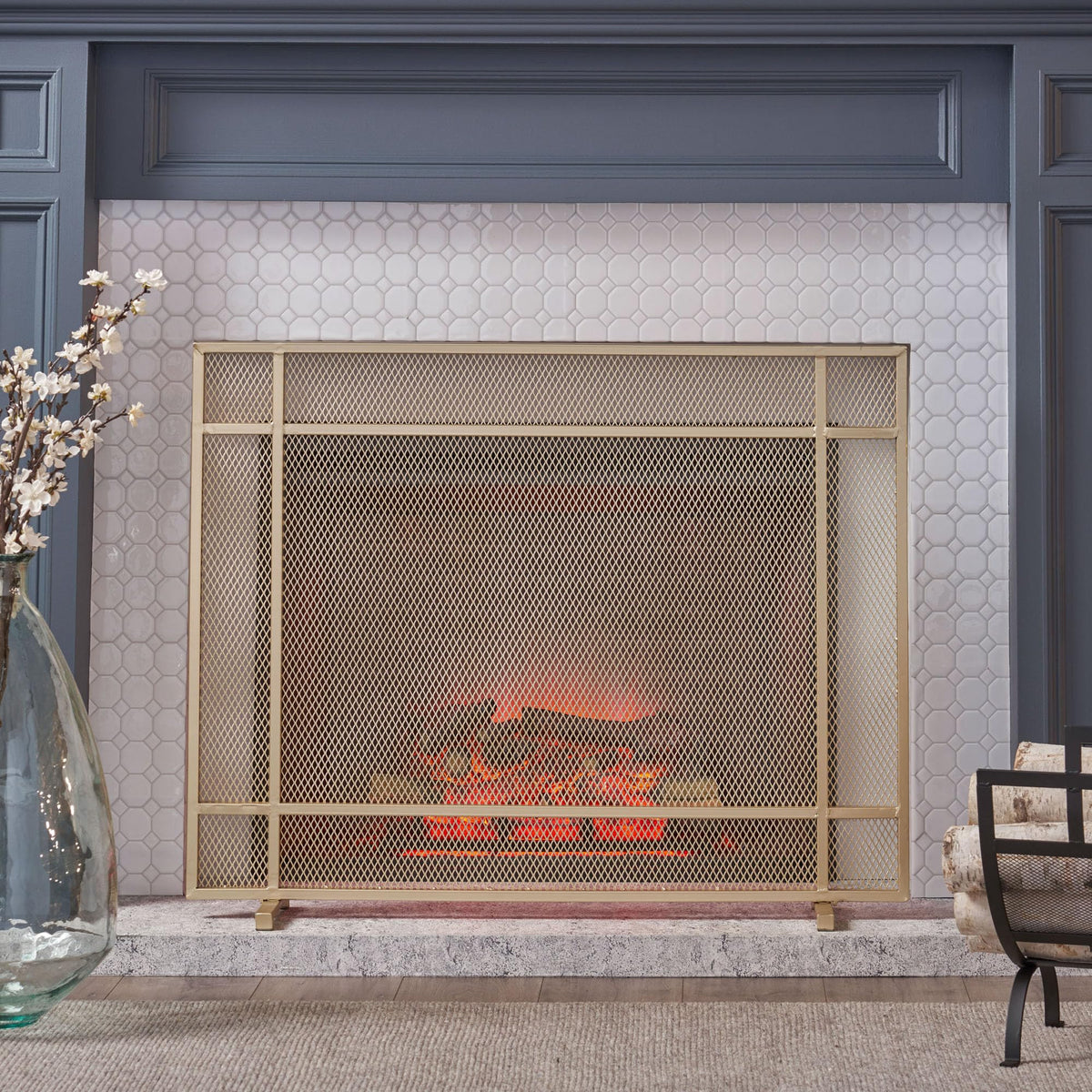 Black Metal Fireplace Screen M6832
