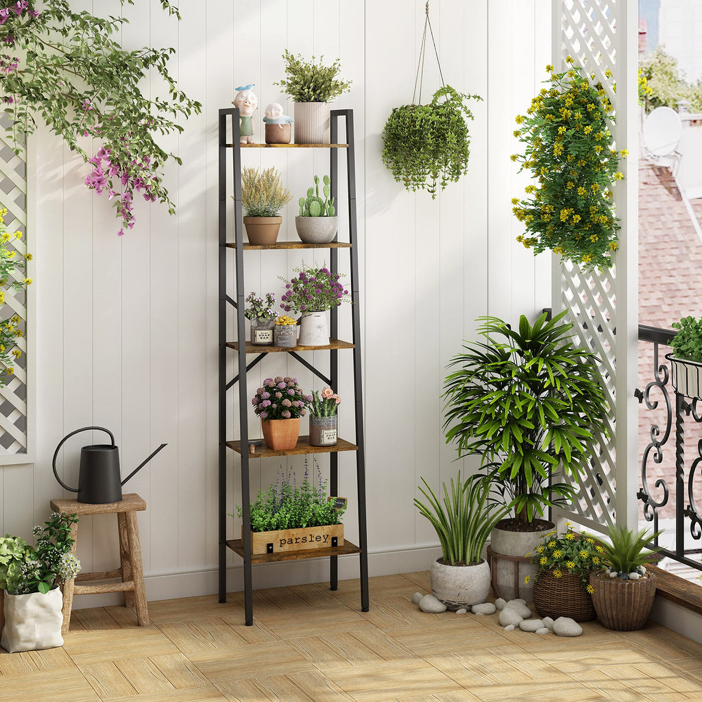 5-Tier Rustic Brown Metal Ladder Bookshelf T455760